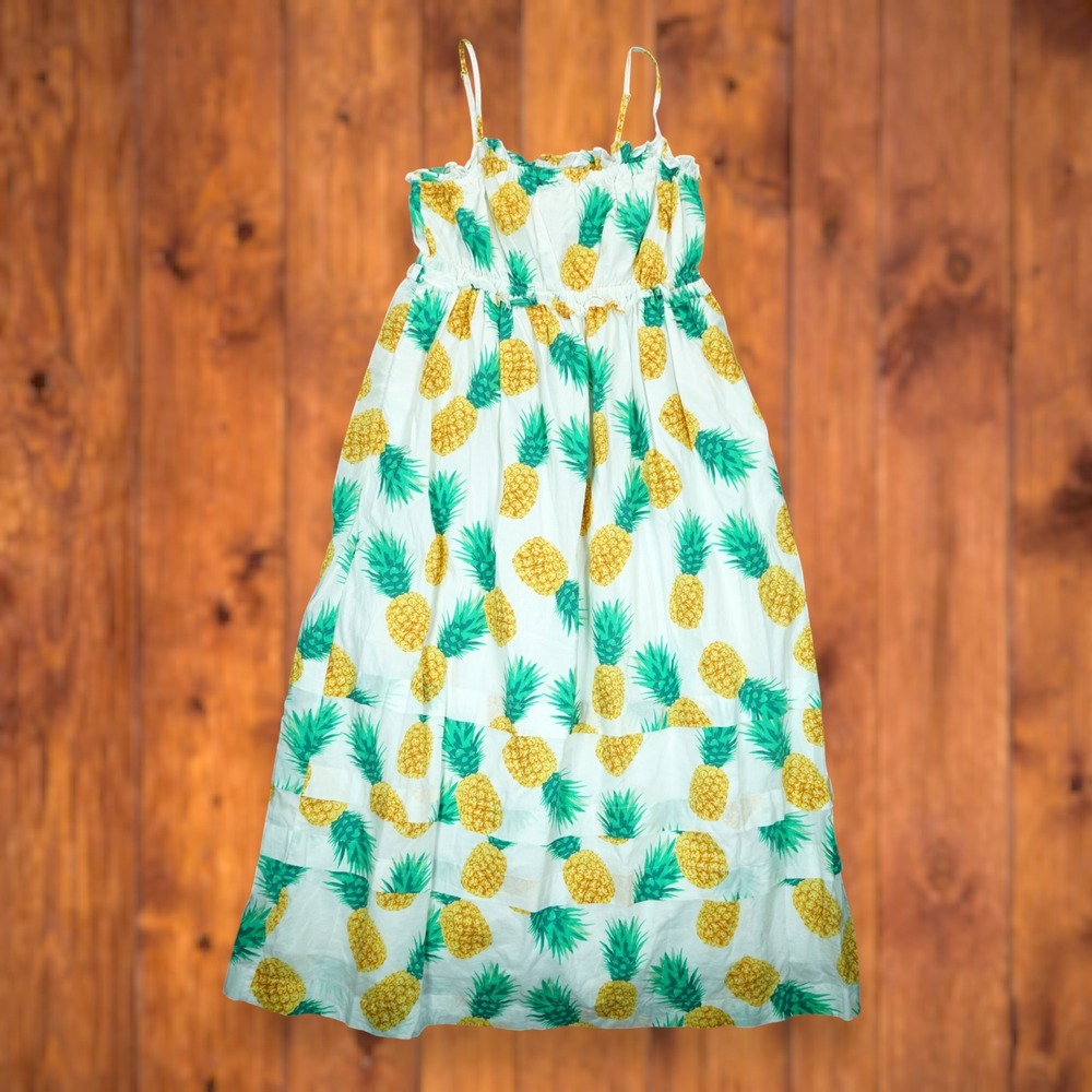J.‎ Crew Women's Pineapple Tiered Ruffle Midi Cotton Dress Size 4 ~ Beach